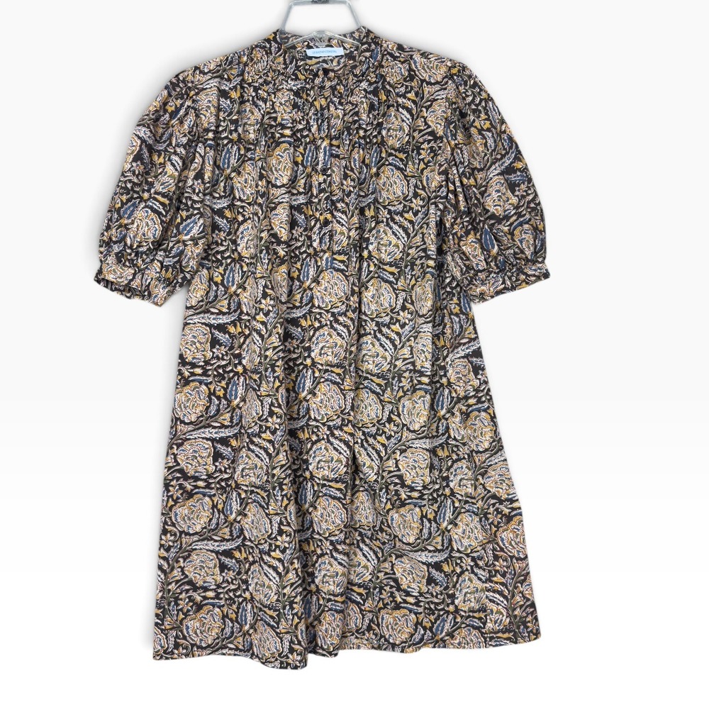 Le Bazar Coastal Floral Mini Dress Womens Small Cotton Boho Cottage Puff Sleeve